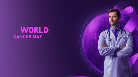 Empowering awareness and hope on World Cancer Day with a dedicated healthcare professional.の素材