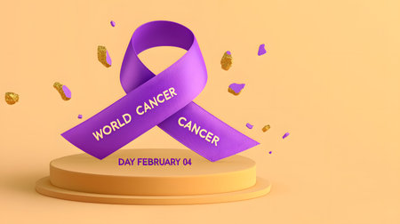 Celebrating hope and awareness on World Cancer Day with vibrant colors and symbols.の素材