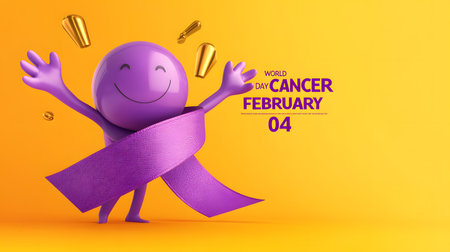 Celebrating hope and awareness on World Cancer Day with vibrant colors and symbols.の素材