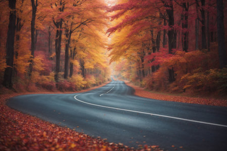 Magic colorful autumn forest road.の素材