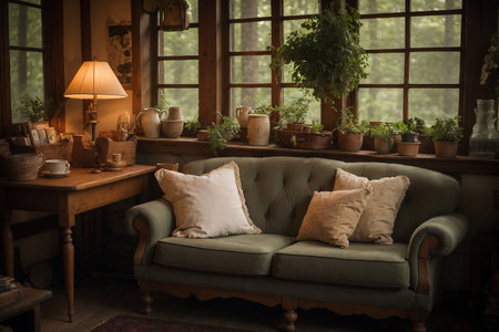 A Nostalgic Cottage with Antique Furnishings and Quaint Decorの素材