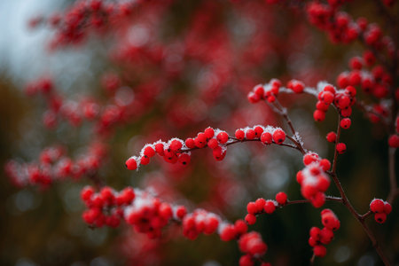 Frosted Red Berries, Winter Backgroundの素材