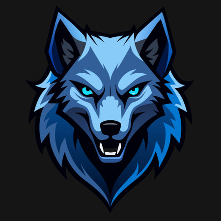 wolf with glowing blue eyes, set against a black backgroundのイラスト素材