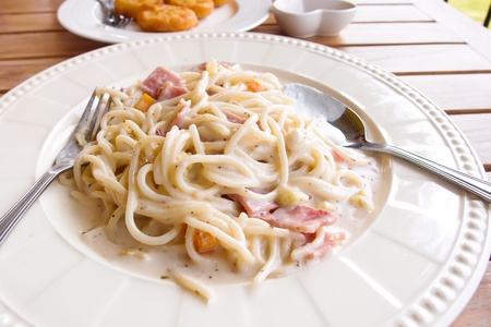 pasta with bacon and cheeseの写真素材