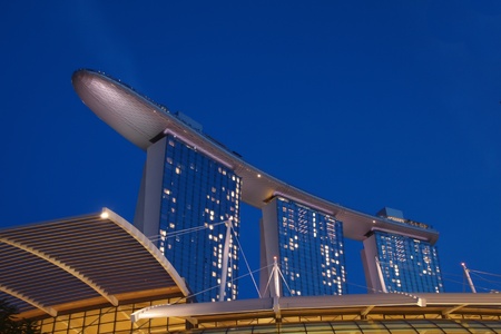 SINGAPORE - JULY 07  Night view from the Marina Bay Sands resort hotels on July 07, 2013 in Singapore  Developed by Las Vegas Sands, it is billed as the world s most expensive casino のeditorial素材