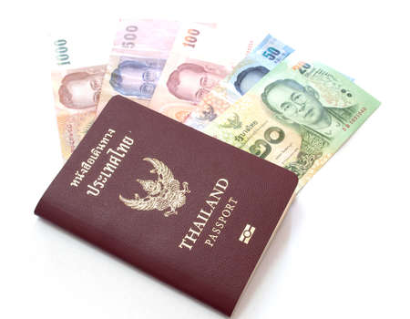 Thailand passport and Thai moneyの写真素材