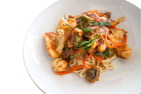 Seafoods spicy spaghetti