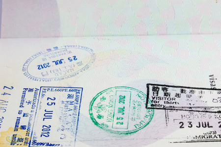 Background of passport stamps closeupの写真素材