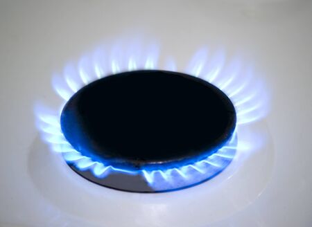 blue flame on a gas stove includedの写真素材