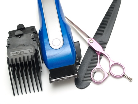 range of accessories for hairdressers isolated on whiteの写真素材