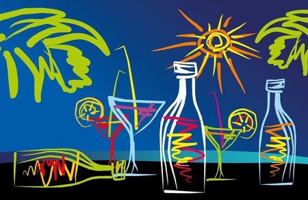 abstract drawing tropical cocktails on the beach, the vectorのイラスト素材