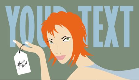 a young red-haired girl lying down holding a labelのイラスト素材
