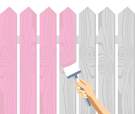 Hand with a brush paint a fence in the pinkのイラスト素材