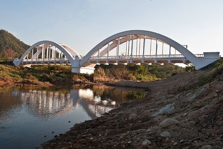 White train bridge, northern Thailandの写真素材