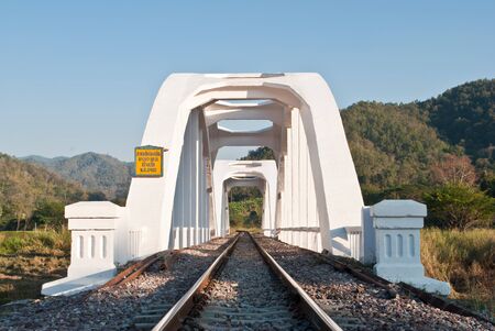 Structure of white concrete train bridge of Northern Thailandの写真素材
