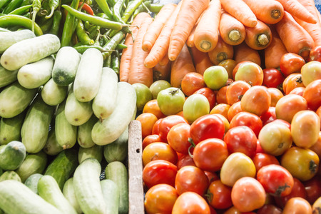 tomato, cucumber, carrot and vegetable at local market in north of thailand, ASIAの写真素材