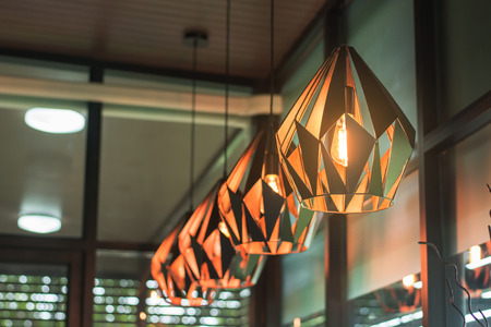 vintage lamp decorative in home, lamp in modern style, warm tone light lamp, lamps in coffee shopの写真素材