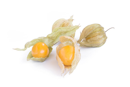 cape gooseberry (delicious physalis) fruit in close-up isolated on white backgroundの写真素材
