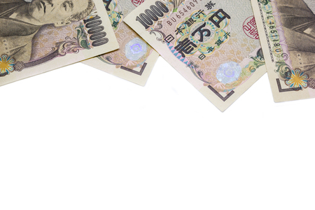 money yen banknote on white background, business and finance concepts.の写真素材