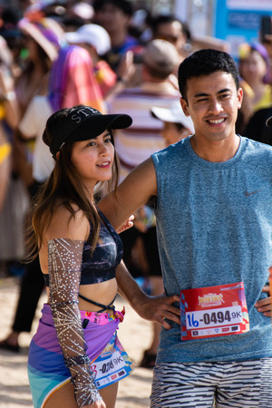 Pattaya, Thailand - May 19, 2018 - Young men and young girls competing in the most sexy outfits on the beach of Pattaya, at Pattaya Bikini Beach Race 2018 at Central Festival Pattaya beachのeditorial素材
