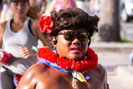 Pattaya, Thailand - May 19, 2018 - Young men and young girls competing in the most sexy outfits on the beach of Pattaya, at Pattaya Bikini Beach Race 2018 at Central Festival Pattaya beachのeditorial素材