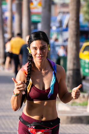 Pattaya, Thailand - May 19, 2018 - Young men and young girls competing in the most sexy outfits on the beach of Pattaya, at Pattaya Bikini Beach Race 2018 at Central Festival Pattaya beachのeditorial素材