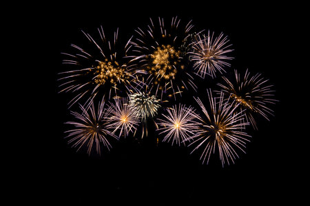 Colorful Fireworks Celebration, New Year Celebration Fireworks And The Black Sky Background.