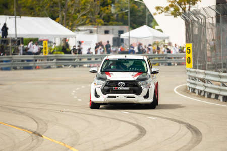 Chiangmai - November 13 : 2021, Toyota Racing car on the track road at high speed, rally sport car...