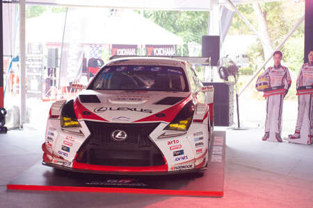 Chiangmai - November 13 : 2021, Toyota Racing car on the track road at high speed, rally sport car run fast on the road during race, high speed in Toyota Gazoo Racing Motorsport Thailand event in 700year Stadium, Chiangmai, Thailandのeditorial素材