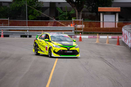 Chiangmai - November 13 : 2021, Toyota Racing car on the track road at high speed, rally sport car...