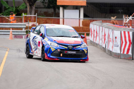 Chiangmai - November 13 : 2021, Toyota Racing car on the track road at high speed, rally sport car...