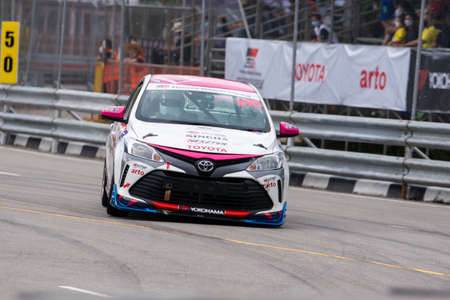 Chiangmai - November 13 : 2021, Toyota Racing car on the track road at high speed, rally sport car...