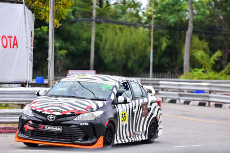 Chiangmai - November 13 : 2021, Toyota Racing car on the track road at high speed, rally sport car...