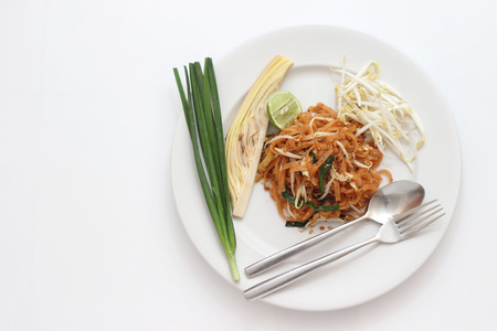 Thai food Pad thai , Stir fry noodles with in padthai style isolate white backgroundの写真素材