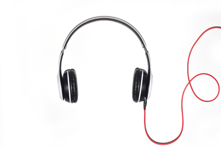 White headphones isolated on a white backgroundの写真素材