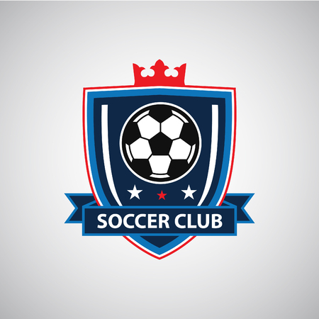 Soccer Football Badge Logo Design Templates | Sport Team Identity Vector Illustrations isolated on blue Backgroundのイラスト素材