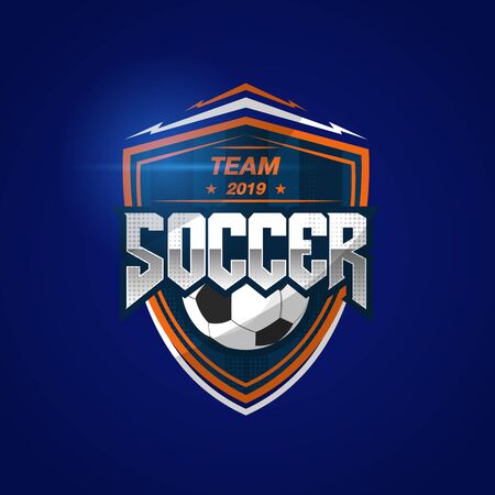 Soccer Football Badge Logo Design Templates, Sport Team Identity Vector Illustrations isolated on blue Backgroundのイラスト素材