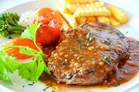 Sirloin beef steak with chips の写真素材