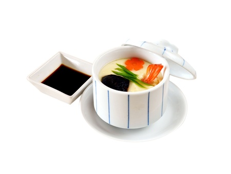 Chinese Steam egg with shrimpの写真素材