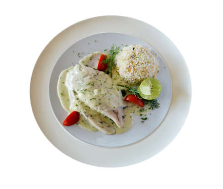 steak  from fish with creamy sauce の写真素材