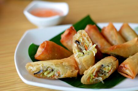 Fried Chinese Traditional Spring rolls foodの写真素材