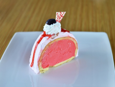strawberry ice cream cake with whipped cream