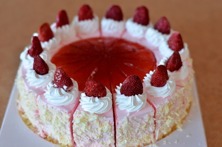 strawberry ice cream cake , Beautiful decorated fruit cakeの写真素材