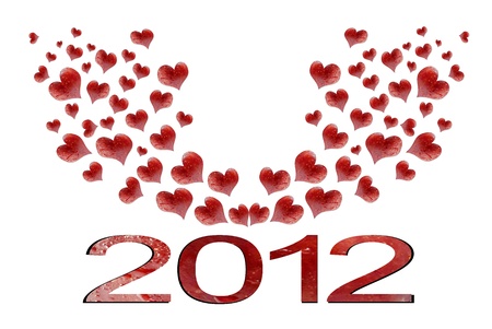 New Year 2012 ,  number 2012 with skin red apple, and heart shape