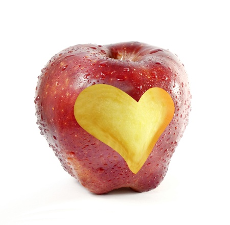 fresh red apple with heart shapeの写真素材