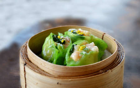 spinach dumpling with shrimp  , Asian foodの写真素材