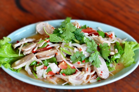 Spicy Salad of Boiled Pork Sausage , Thai style foodの写真素材