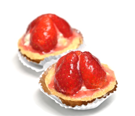 Homemade strawberry tart on  white background  の写真素材