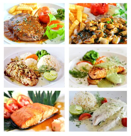 Collage from photographs of   steak menuの写真素材
