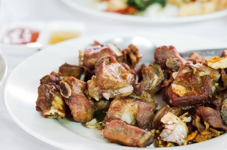 fried pork spare ribs with garlic and pepperの写真素材